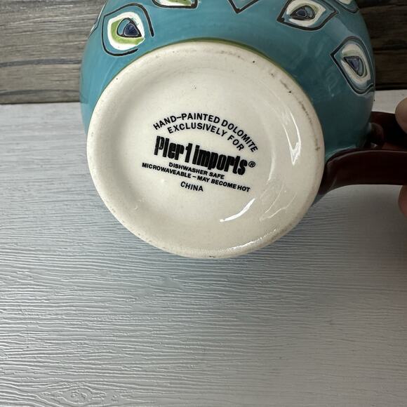 Pier 1 One Mug Cup Peacock Pattern Hand Painted Large Coffee Tea Hot Chocolate - Picture 5 of 8